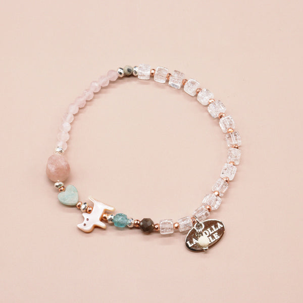 【可爱动物园】粉色贝壳 x 碎水晶 x 玫瑰石英手链