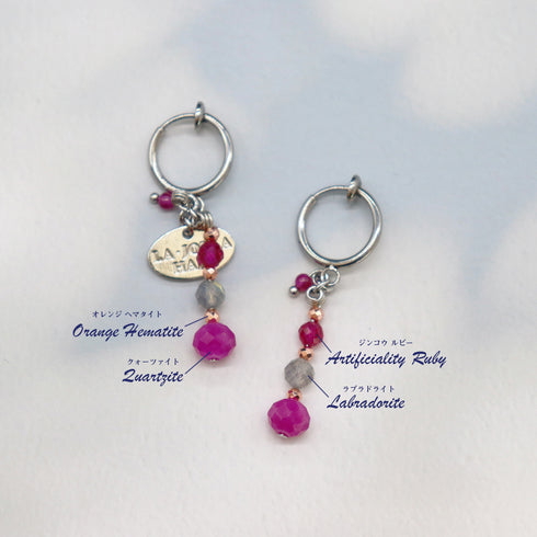 【粉色!粉色!粉色!】合成红宝石、拉长石和石英岩耳环