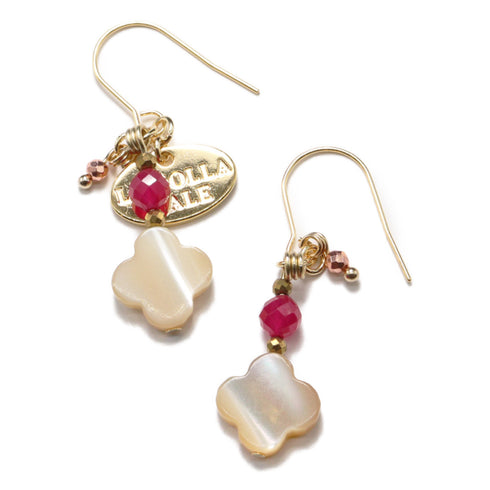 【绯红之焰】人造红宝石和珍珠母贝耳环