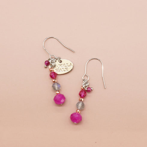 【粉色!粉色!粉色!】合成红宝石 x 拉长石 x 石英岩耳环