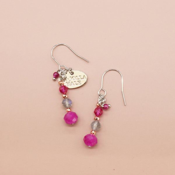 【粉色!粉色!粉色!】合成红宝石 x 拉长石 x 石英岩耳环