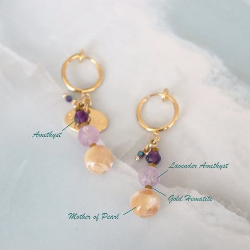 【Moon Lady Amethyst】マザーオブパール×ラベンダーアメシスト×アメシスト イヤリング
