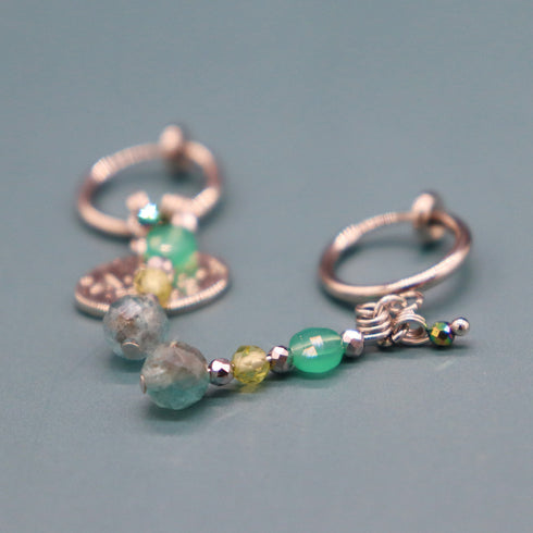 【绿光阳光】橄榄石 x 磷灰石 x 绿玛瑙耳环