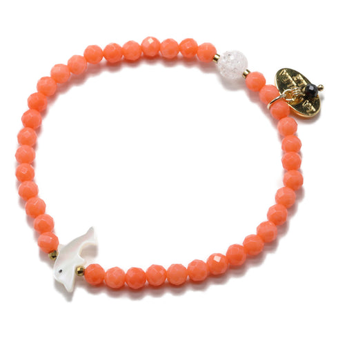 【Lovely Zoo】マザーオブパール×コーラル×クラック水晶 ブレスレット