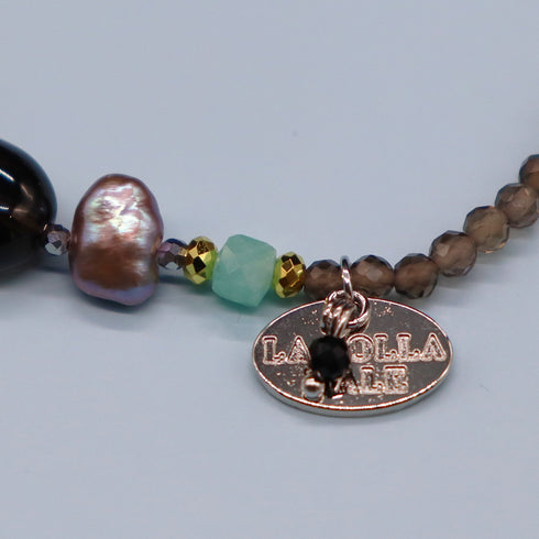 【Starry Sky Fragment】亀甲天珠×ラピスラズリ×アバロニシェル×スモーキークォーツ ブレスレット