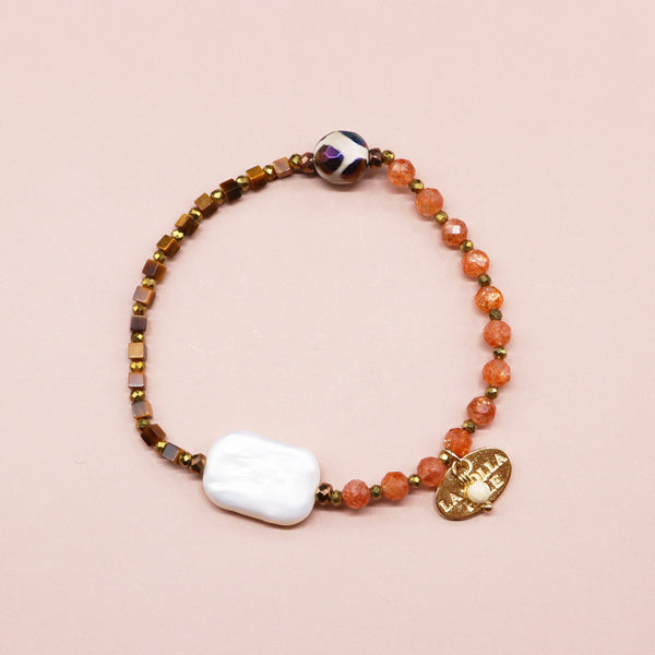 【Mermaid Teardrops】亀甲天珠×パール×サンストーン×タイガーアイ ブレスレット