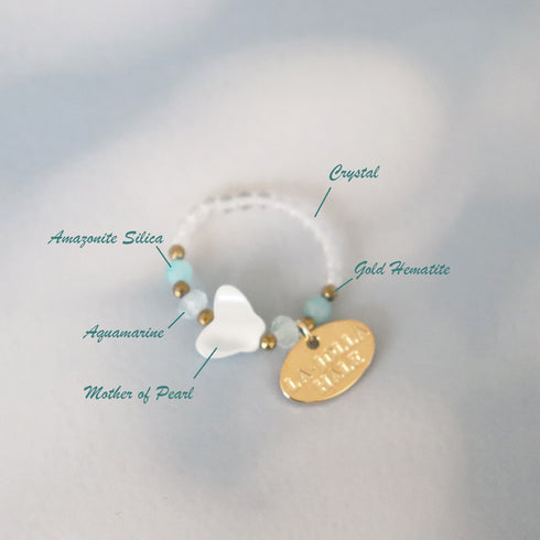 【Deep Sea Party】マザーオブパール×アクアマリン×アマゾナイトシリカ×水晶 リング