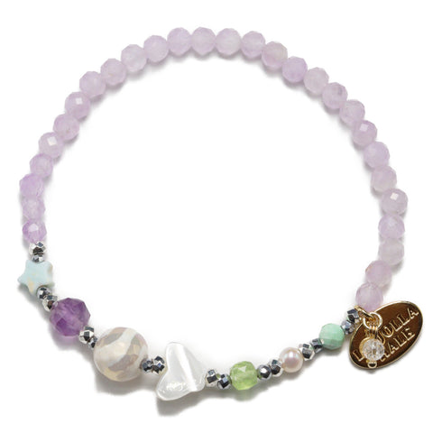【绿光阳光】水波纹天珠 x 橄榄石 x 薰衣草紫水晶 x 珍珠母贝手链