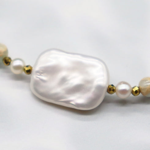 【Mermaid Teardrops】水紋天珠×パール×カオリン ブレスレット