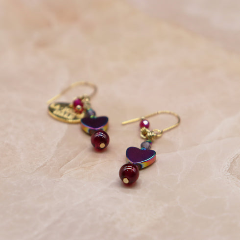 【Open the Jewelry Box!】ロードライトガーネット×アイオライト×マルチカラーヘマタイト ピアス