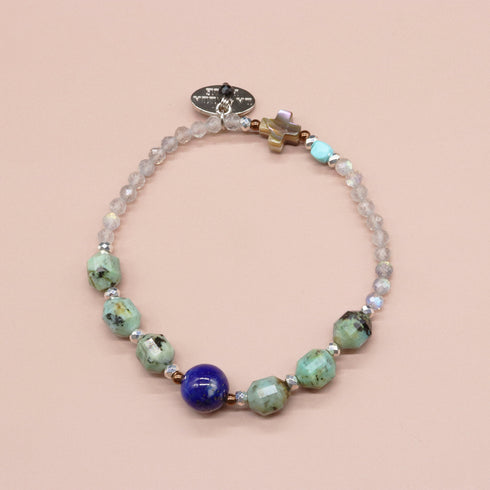 【Be Loved Turquoise】ターコイズ×ラピスラズリ×アフリカンターコイズ×ラブラドライト ブレスレット