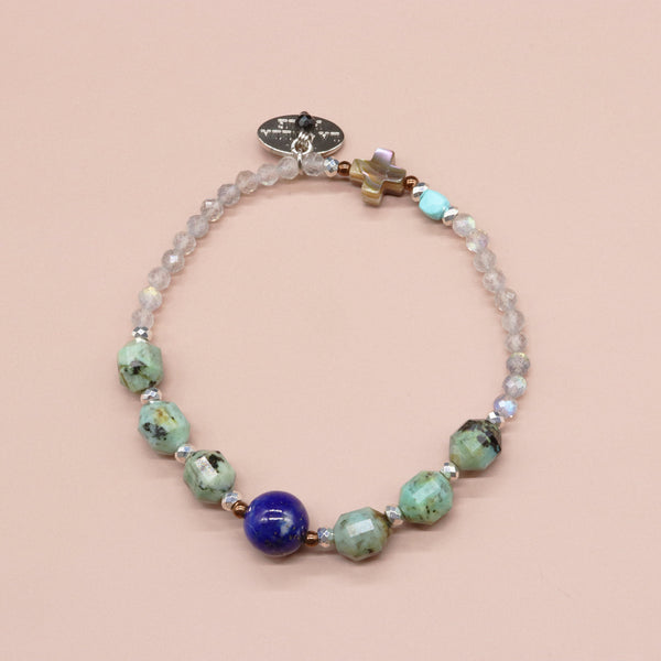 【Be Loved Turquoise】ターコイズ×ラピスラズリ×アフリカンターコイズ×ラブラドライト ブレスレット