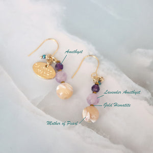 【Moon Lady Amethyst】マザーオブパール×ラベンダーアメシスト×アメシスト ピアス