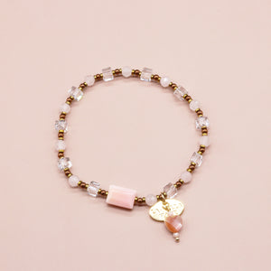 【Pink! Pink! Pink!】クィーンコンクシェル×水晶×ローズクォーツ ブレスレット