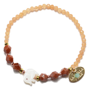 [Longing for Jaipur] Orange Aventurine, Goldstone, and Mother-of-Pearl Bracelet