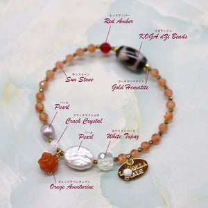 【ONLINE SHOP exclusive】【Longing for Jaipur】Tiger Tooth Dzi Bead x Orange Aventurine x Red Amber Bracelet