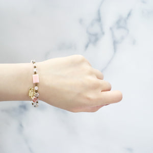 【Pink! Pink! Pink!】クィーンコンクシェル×水晶×ローズクォーツ ブレスレット