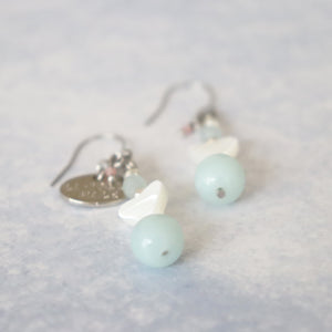 【Deep Sea Party】アクアマリン×マザーオブパール×アマゾナイト ピアス