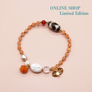 【ONLINE SHOP exclusive】【Longing for Jaipur】Tiger Tooth Dzi Bead x Orange Aventurine x Red Amber Bracelet