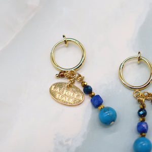 [Starry Sky Fragment] Lapis Lazuli x Magnesite Turquoise x Blue Hematite Earrings