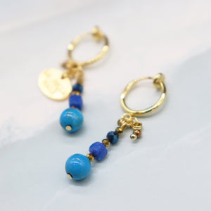 [Starry Sky Fragment] Lapis Lazuli x Magnesite Turquoise x Blue Hematite Earrings