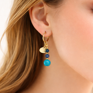 [Starry Sky Fragment] Lapis Lazuli x Magnesite Turquoise x Blue Hematite Earrings