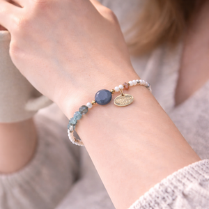 [Deep Sea Party] Tortoiseshell Dzi Bead x Aquamarine x Blue Quartz x Magnesite Bracelet