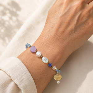 【Starry Sky Fragment】Tortoise Shell Dzi Bead x Lapis Lazuli x Aquamarine x Lavender Amethyst Bracelet