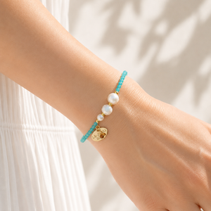 【Mermaid Teardrops】Tortoise Shell Dzi Bead × Pearl × Amazonite Bracelet