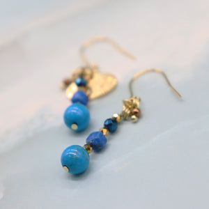 [Starry Sky Fragment] Lapis Lazuli x Magnesite Turquoise x Blue Hematite Earrings