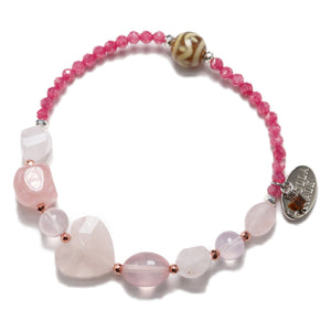 【ONLINE SHOP限定】【Blooming Pink Roses】三眼天珠×ローズクォーツ×ジルコニア ブレスレット