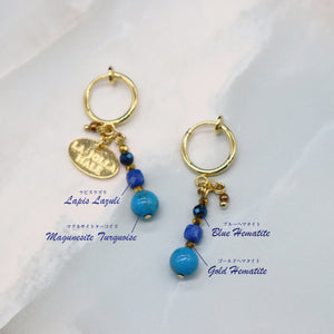 [Starry Sky Fragment] Lapis Lazuli x Magnesite Turquoise x Blue Hematite Earrings