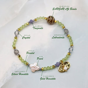 [ONLINE SHOP Exclusive] [Green Light Sunshine] Three-Eyed Dzi Bead x Peridot x Pearl Bracelet