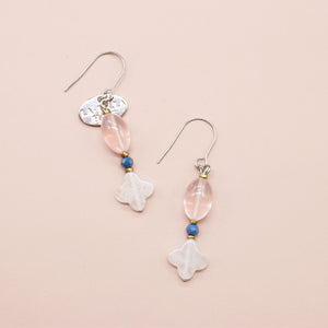 【Blooming Pink Roses】ローズクォーツ×クォーツァイト×ジルコニア ピアス