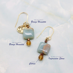 【Like a Honey Candy】シトリン×インプレッションストーン ピアス