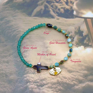 【Be Loved Turquoise】ターコイズ×マザーオブパール×グリーンアゲート ブレスレット