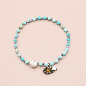 [Be Loved Turquoise] Water Motif Dzi Bead x Turquoise Bracelet