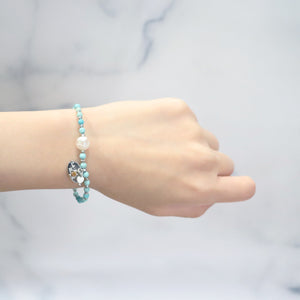 [Be Loved Turquoise] Water Motif Dzi Bead x Turquoise Bracelet