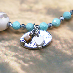 [Be Loved Turquoise] Water Motif Dzi Bead x Turquoise Bracelet