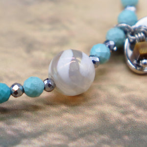 [Be Loved Turquoise] Water Motif Dzi Bead x Turquoise Bracelet