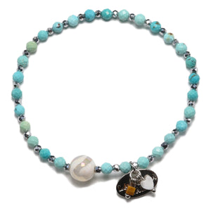 [Be Loved Turquoise] Water Motif Dzi Bead x Turquoise Bracelet