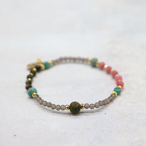[ONLINE SHOP Exclusive] [Be Loved Turquoise] Three-Eyed Dzi Bead x Turquoise x Smoky Quartz Bracelet