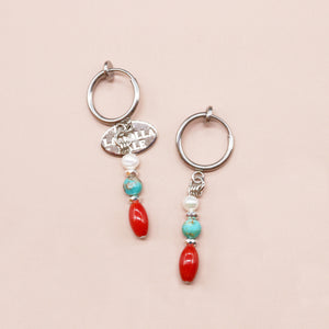 [Be Loved Turquoise] Turquoise x Coral x Pearl Earrings
