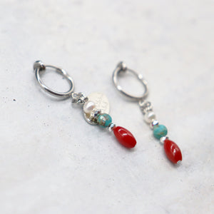 [Be Loved Turquoise] Turquoise x Coral x Pearl Earrings