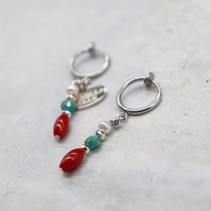 [Be Loved Turquoise] Turquoise x Coral x Pearl Earrings