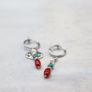 [Be Loved Turquoise] Turquoise x Coral x Pearl Earrings
