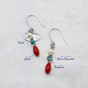 [Be Loved Turquoise] Turquoise x Coral x Pearl Earrings