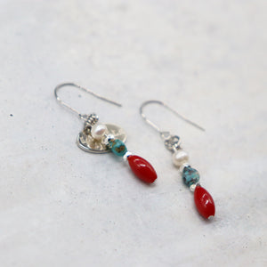 [Be Loved Turquoise] Turquoise x Coral x Pearl Earrings