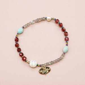 [Open the Jewelry Box!] Water Ripple Dzi Bead x Champagne Garnet x Amazonite x Labradorite Bracelet