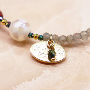 [Open the Jewelry Box!] Water Ripple Dzi Bead x Champagne Garnet x Amazonite x Labradorite Bracelet